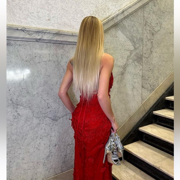 RED FLORAL EMBROIDERED DRESS XS - Picture 6 of 7